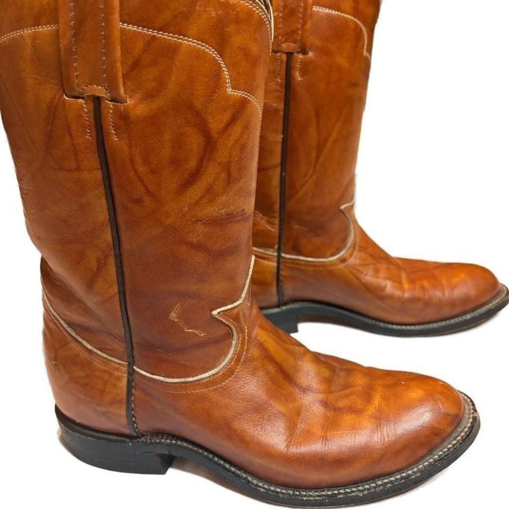 Vintage Tony Lama Mens Western Boots Cognac Brown Leather El Paso Texas Size 5 D
